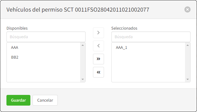 Asociar vehículos a permiso